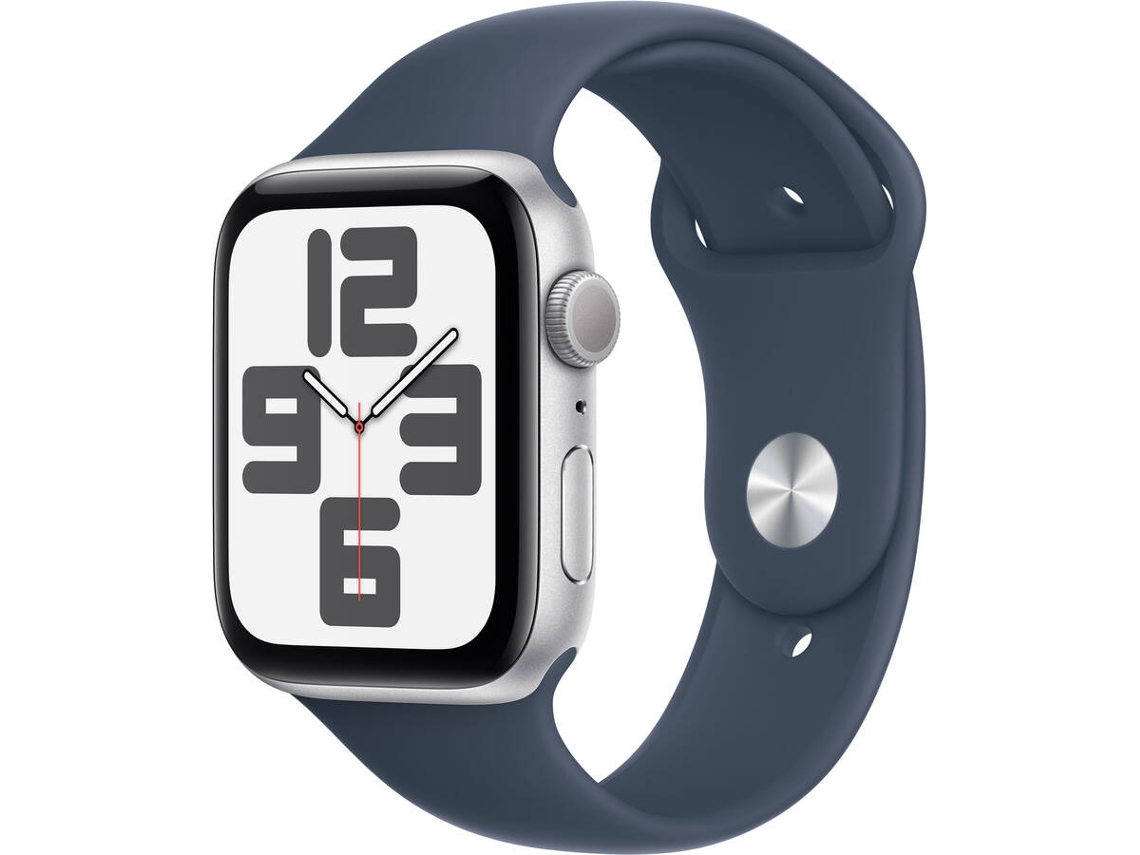 APPLE Watch SE GPS 44 mm Prateado com Bracelete Desportiva Azul Trovoada (Tamanho: M/L)