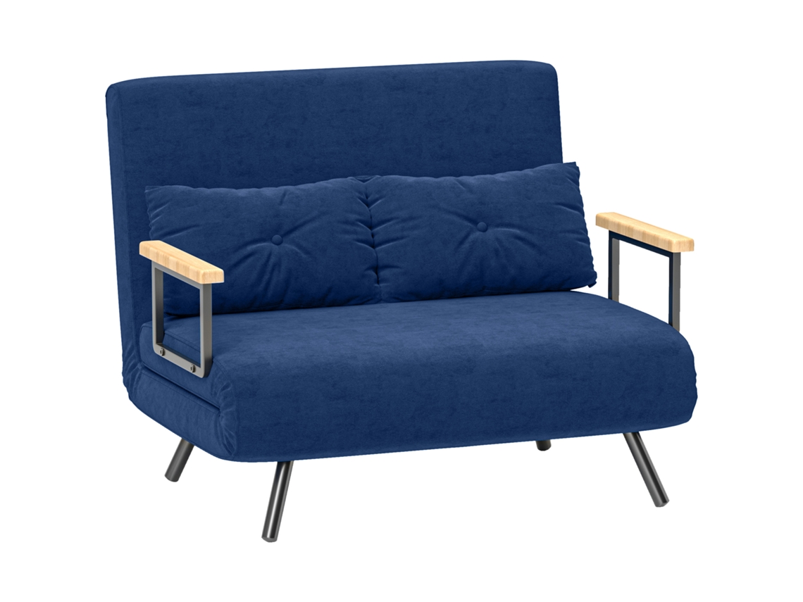 Sofá cama 3 em 1 em Tecido com Efeito Veludo, Encosto Ajustável e 2 Almofadas. 102x73x81 Cm. Azul Ge