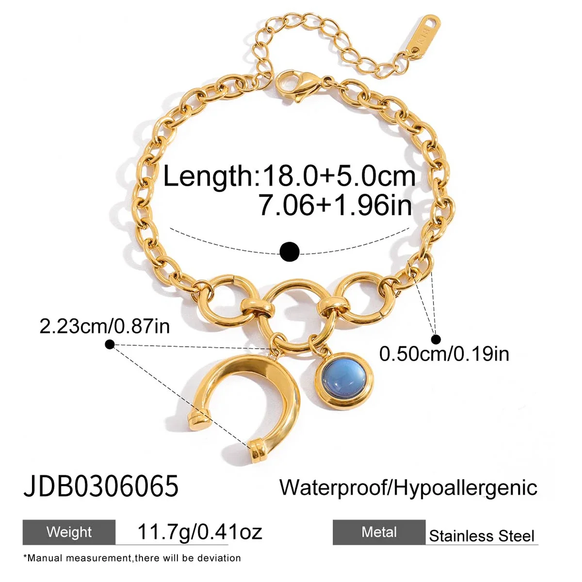 Pulseira Em Resina Azul Em Formato De Ferradura, Feita De Aço Inoxidável À Prova D'água, Com Design Exclusivo.