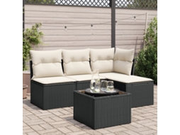 5 Pcs Conjunto Sofás De Jardimconjuntos Relax Jardimconjunto De Jantar Com Almofadões Vime Pe Preto Cfw194474 Lovely Home