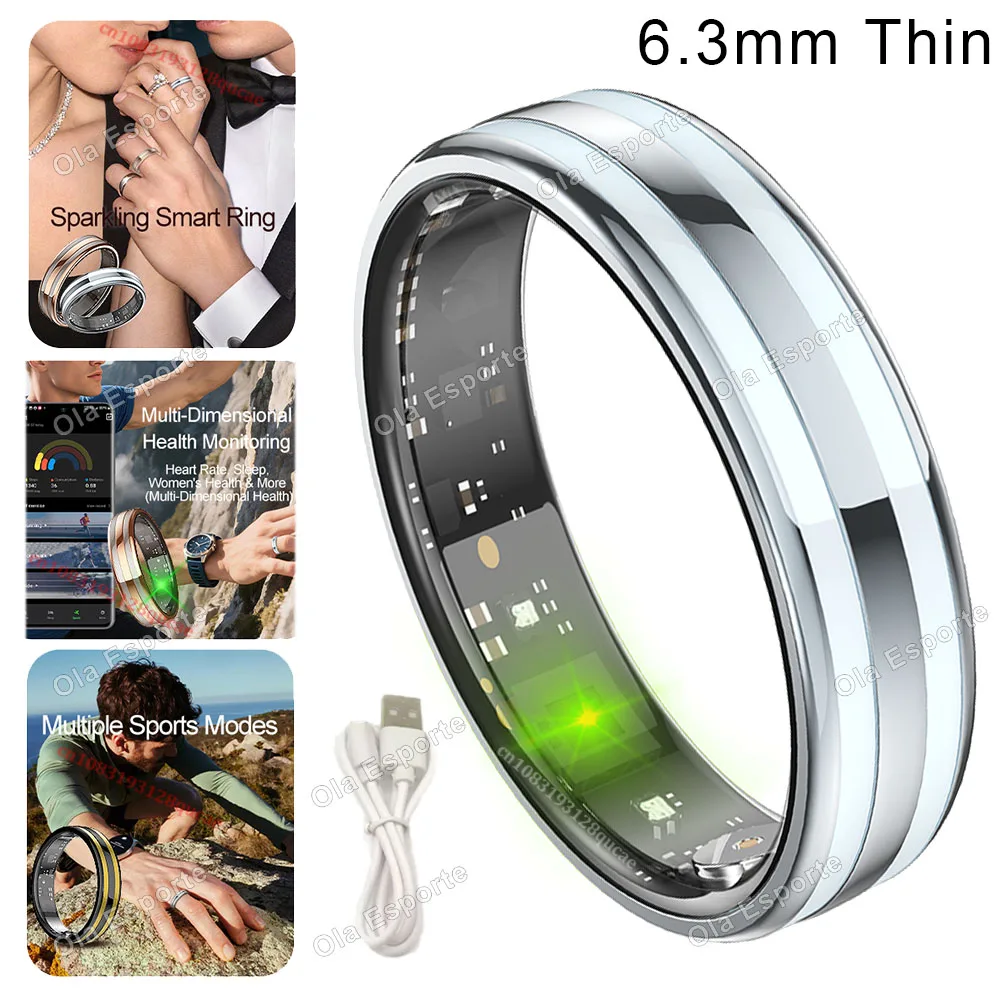 Anel inteligente MDUG com monitoramento de temperatura, frequência cardíaca e sono, prateado, tamanho 12