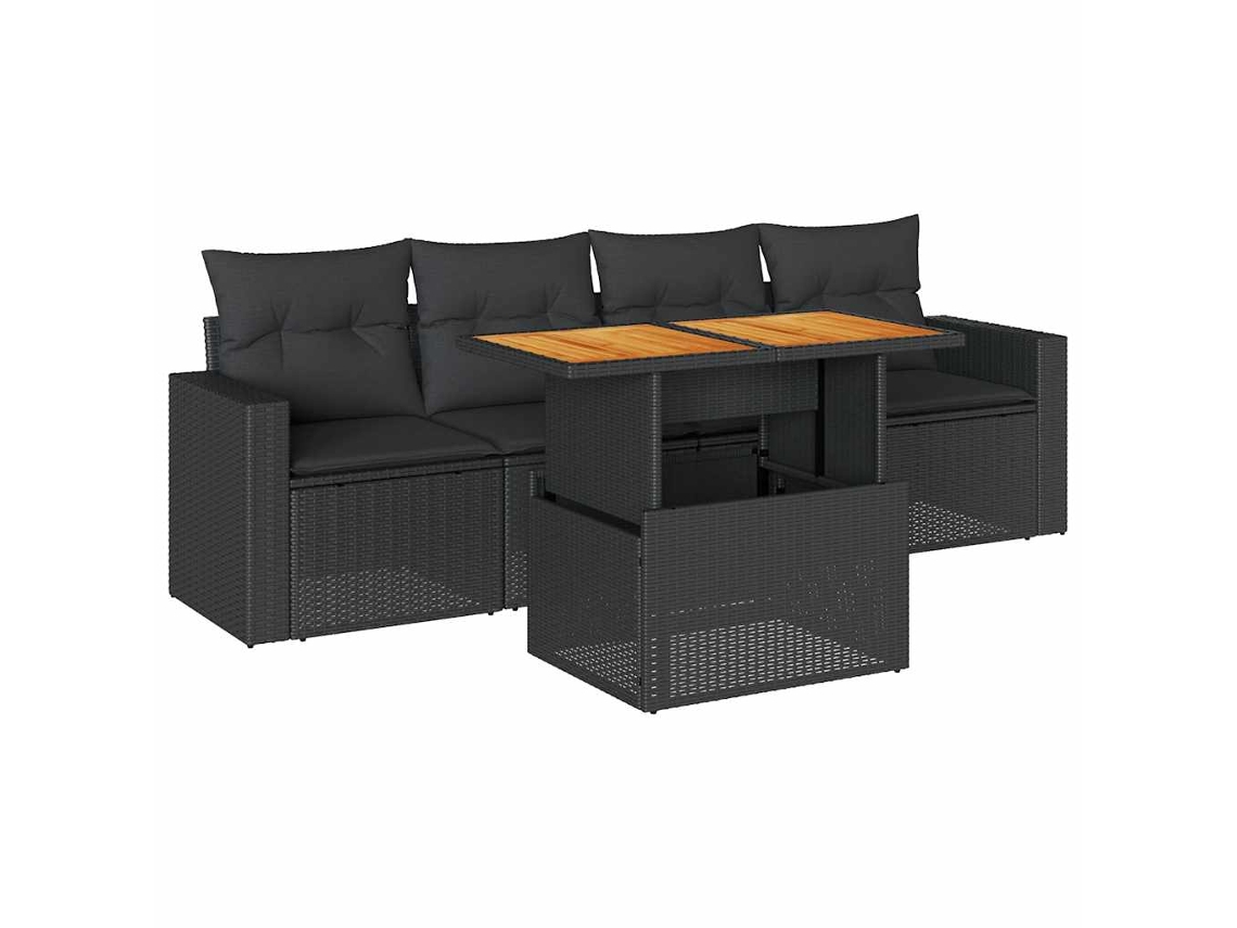Conjunto de 5 Sofás de Jardim com Almofadões Vime Pe Preto MAISON EXCLUSIVE (5 pcs)
