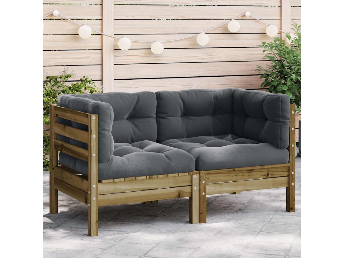 Vidaxl Sofás De Canto P/ Jardim 2 Pcs C/ Almofadões Pinho Impregnado