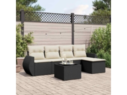 Vidaxl 6 Pcs Conjunto Sofás De Jardim C/ Almofadões Vime Pe Preto