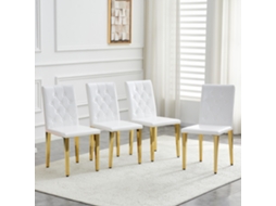 Conjunto 4 Cadeiras Jantar Branco Detalhes Dourado Pés Dourado