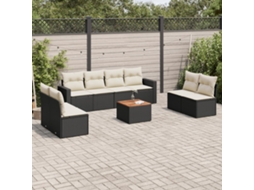 Vidaxl 9 Pcs Conjunto De Sofás P/ Jardim C/ Almofadões Vime Pe Preto