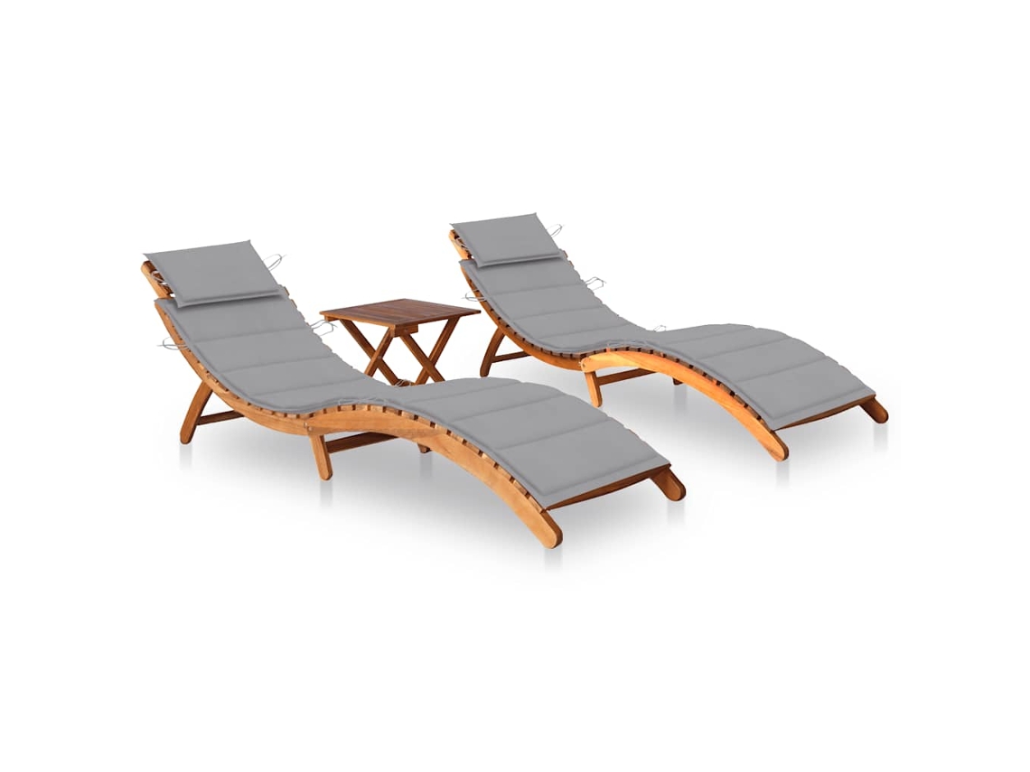Vidaxl Espreguiçadeiras Com Mesa E Almofadões 2 Pcs Acácia Maciça