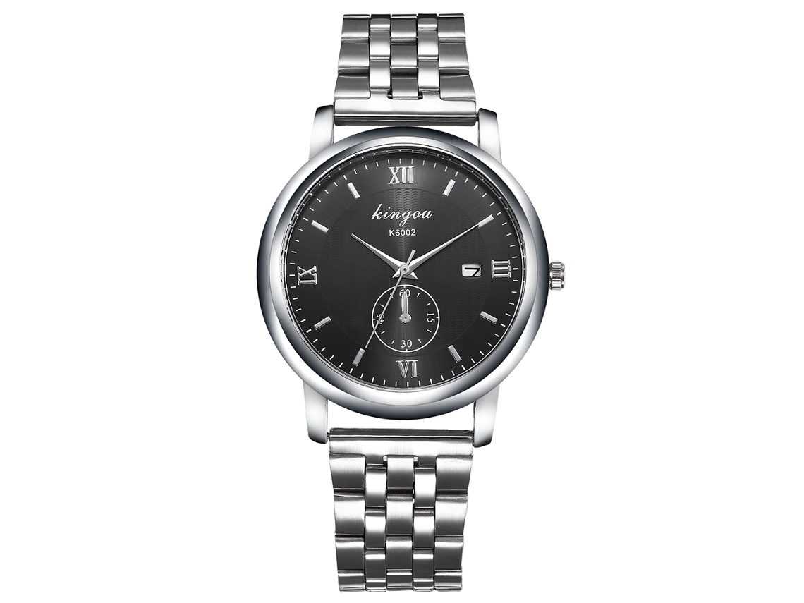 Relógio de Pulso Masculino de Aço com Mostrador Redondo e Movimento Quartz