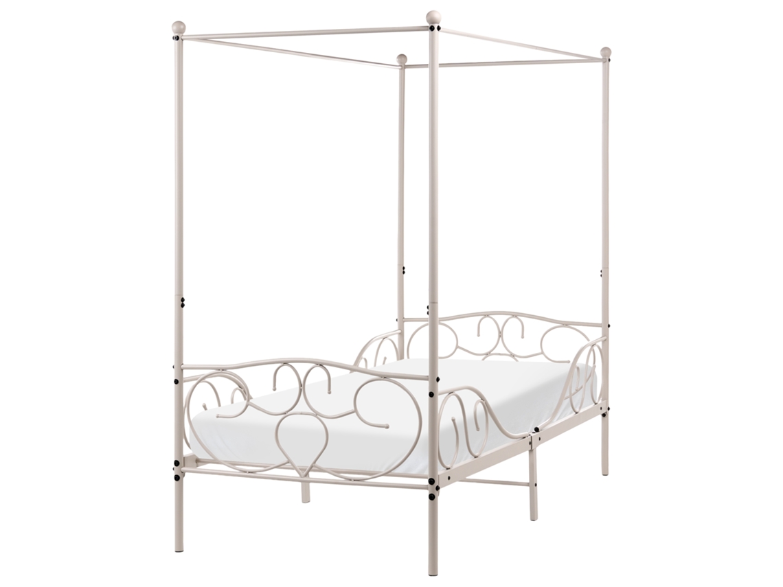 Cama De Dossel Metálica De Estilo Retro Beliani Sormery De Ferro Creme Claro 90x200