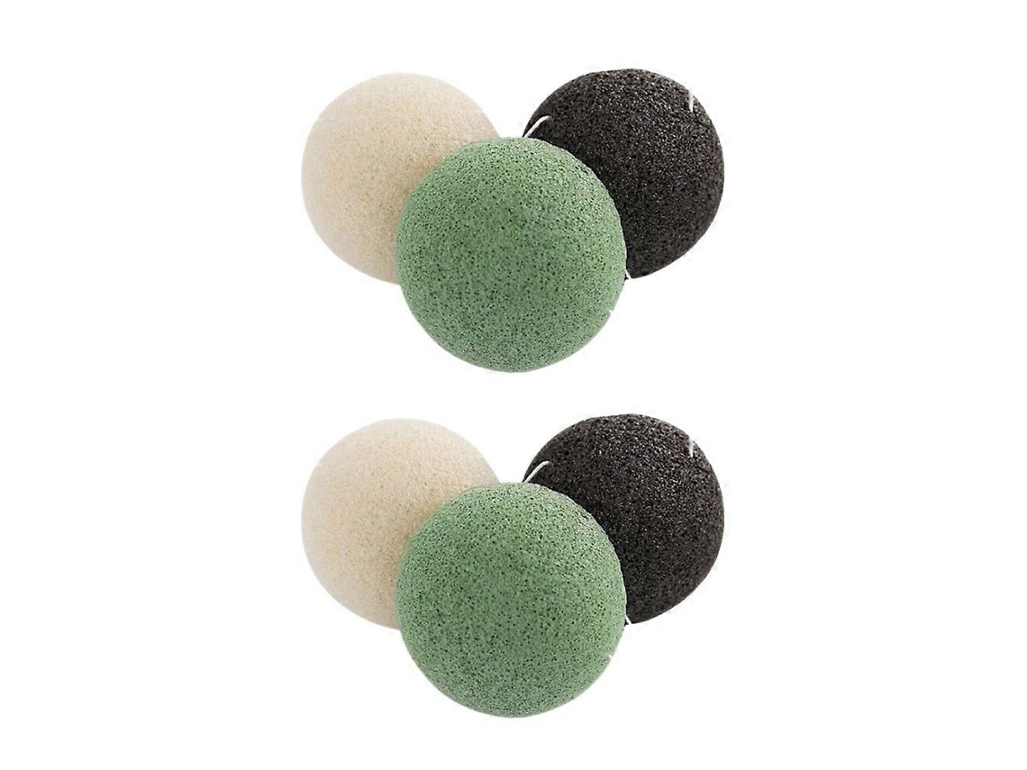 Conjunto De 6 Esponjas Konjac Redondas Para Limpeza Facial, Naturais E Para Cuidados Faciais (2 Unidades, Preta, Verde E Branca)