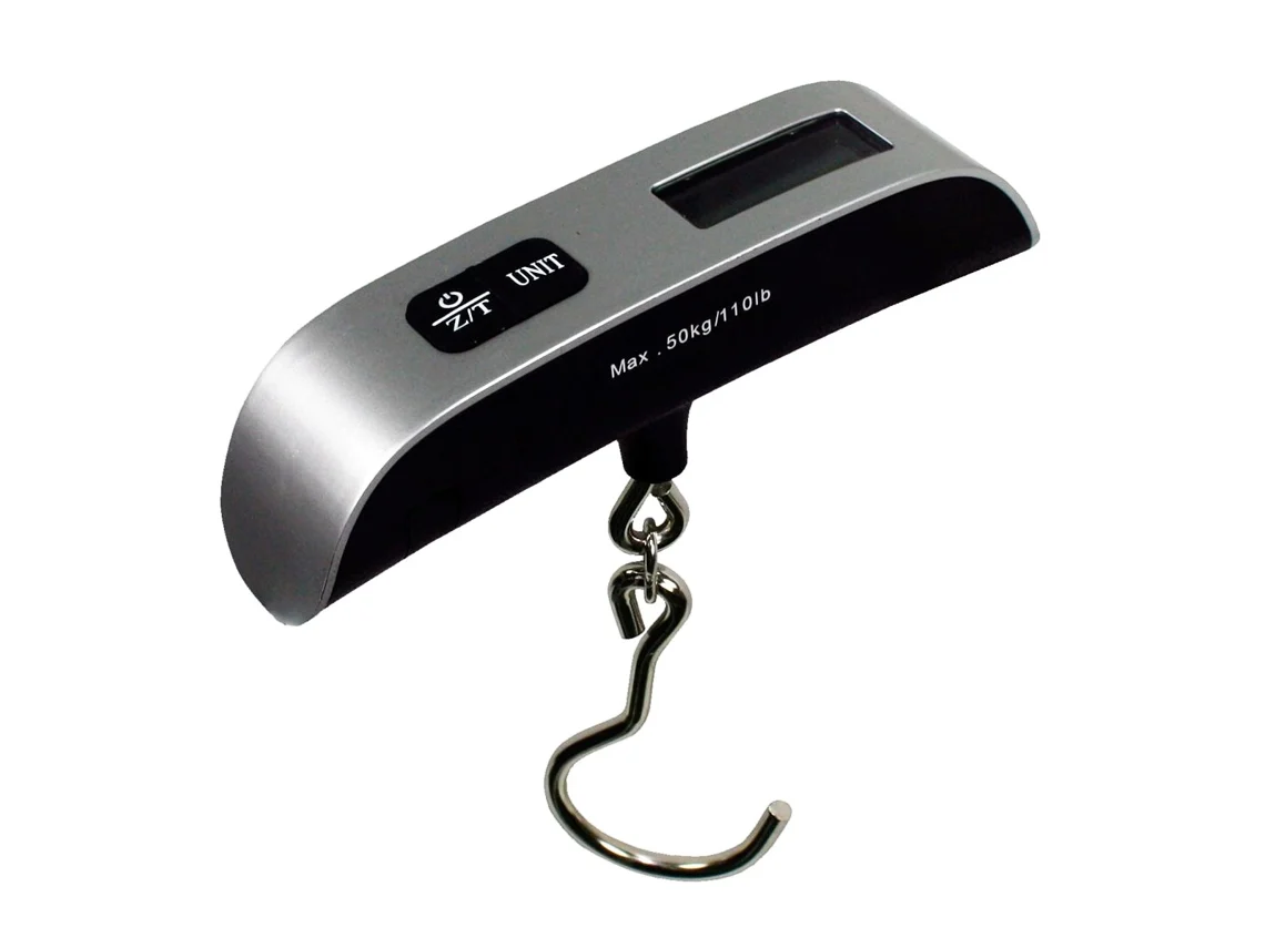 Balança eletrônica de bagagem Klack com cabide – até 50 kg, display digital e desligamento automático