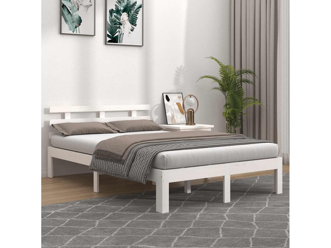 Vidaxl Estrutura De Cama 160x200 Cm Madeira Maciça Branco