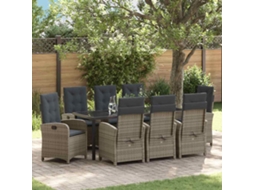 Vidaxl Conjunto De Jantar Para Jardim 9 Unid. Cinzeto Vime Pe