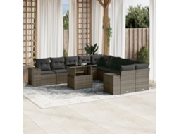 Vidaxl 11 Pcs Conjunto Sofás De Jardim C/ Almofadões Vime Pe Cinzento