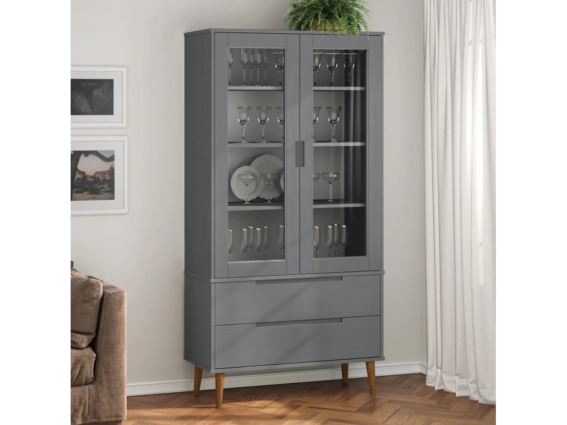 Vidaxl Vitrina Molde 90x35x175 Cm Pinho Maciço Cinza