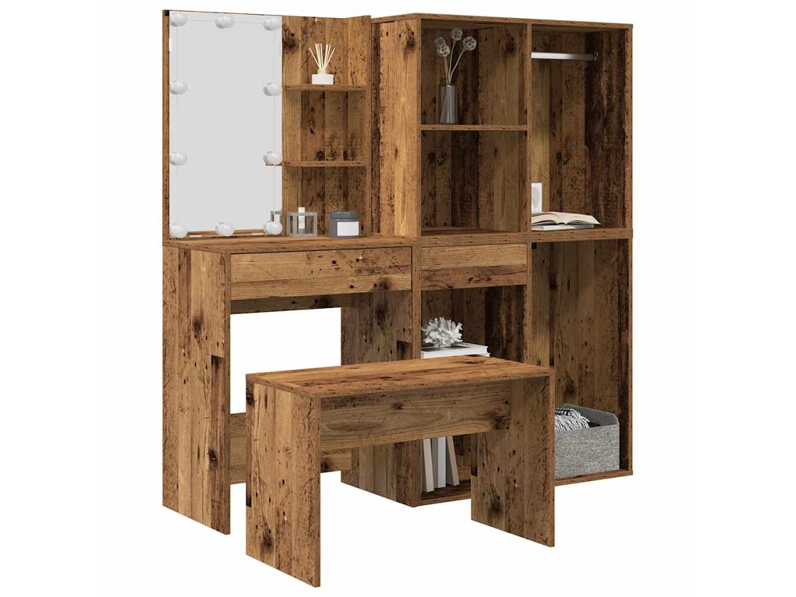 Vidaxl Conjunto Toucador Com Luzes Led Derivados Madeira Madeira Velha