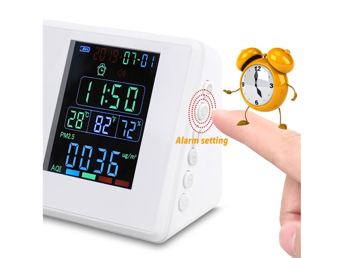 Detector Digital de Formaldeído Co2 Monitor de Qualidade do Ar com Termohigrômetro e Alarme Despertador Analisador de Gases