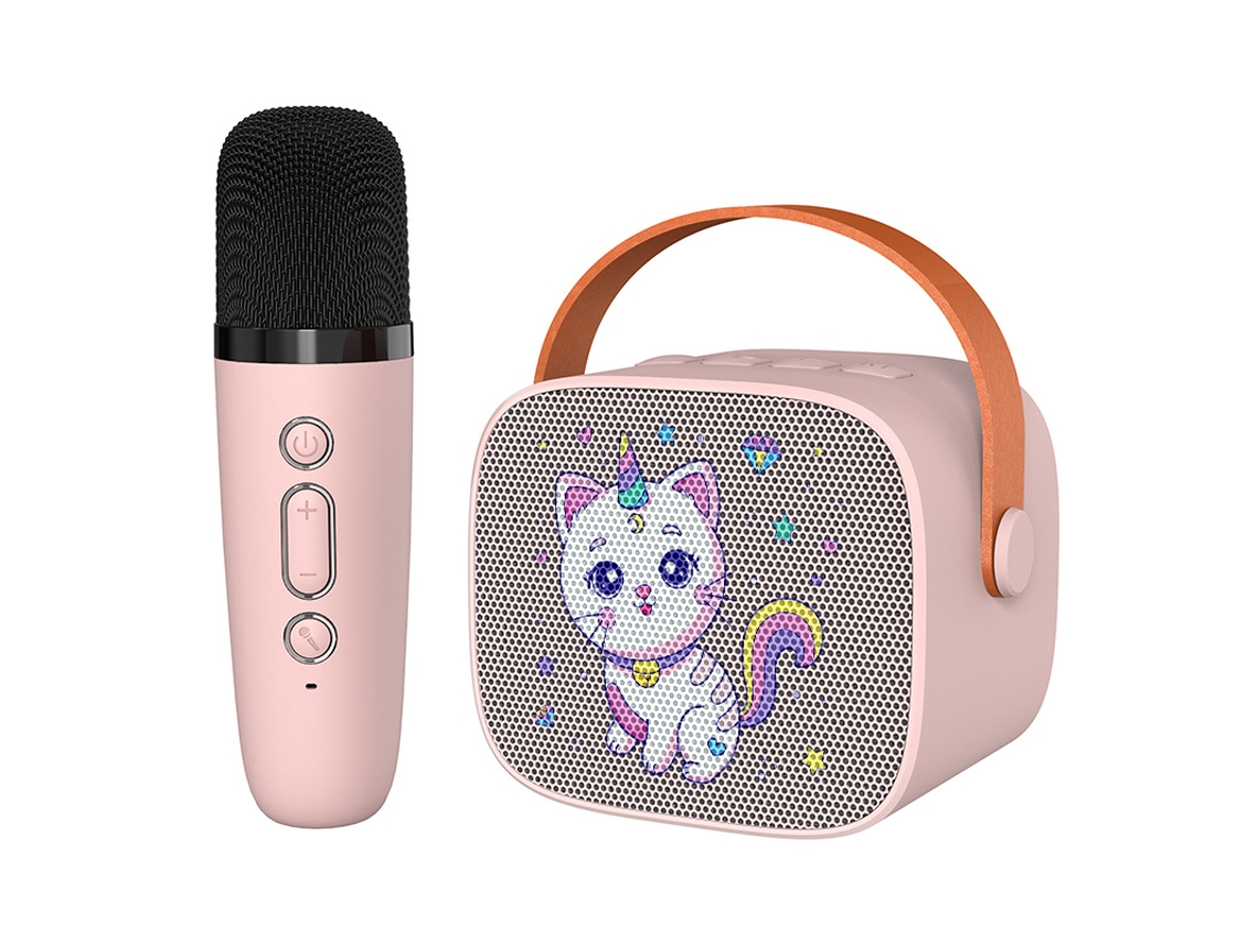(rosa Com 1 Microfone) Mini Karaokê Com Caixa De Som Bluetooth Em Formato De Gato De Desenho Animado E Microfone