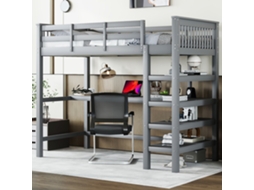 Cama Alta Em Pinho Cinza 90x200 Cm