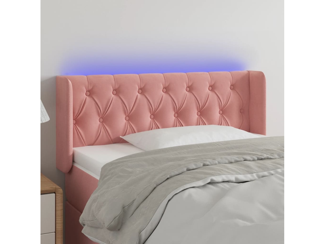 Vidaxl Cabeceira De Cama C/ Luzes Led Veludo 93x16x78/88 Cm Rosa