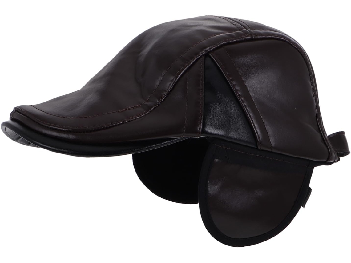Gorro Masculino Em Couro Pu Bicolor, Confortável E Com Proteção Contra O Frio.