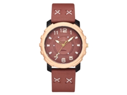 Relógio masculino com pulseira de couro PU, mostrador redondo grande, relógio de bolso de quartzo para negócios (marrom claro)