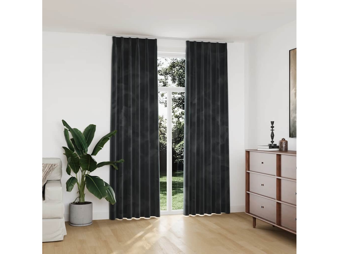 Vidaxl Cortinas Blackout Com Ganchos 2 Pcs 140x245 Cm Veludo Antracite