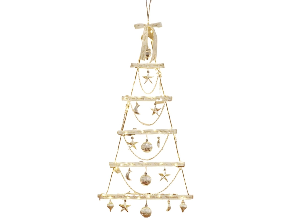 Árvore De Natal De Parede Em Formato De Escada De Madeira |