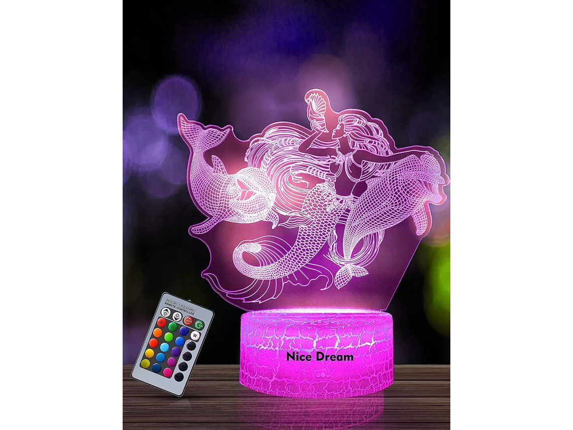 Omni lâmpada Noturna Sereia 3d para Crianças, Luz Led com Controle Remoto 16 Cores Ajustáveis, Presente para Crianças Meninas Natal