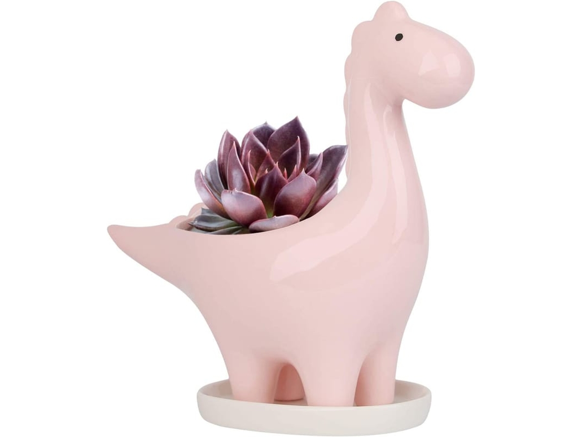 Vaso De Cerâmica Para Suculentas Com Prato, Forma De Dinossauro, Mini Vaso Para Plantas Interiores (rosa)