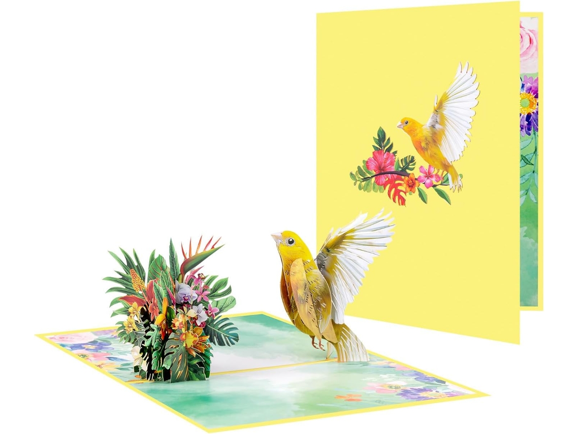 Cartão de Dia Das Mães com Envelope 3d, Apresentando um Pássaro e uma Flor. Design para Professores. SFUSHOS