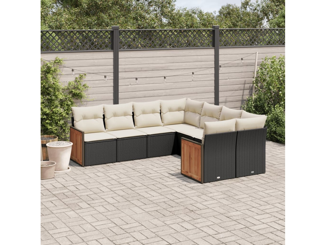 8 Pcs Conjunto Sofás De Jardim Com Almofadões Vime Pe Preto Dkd Home Decor