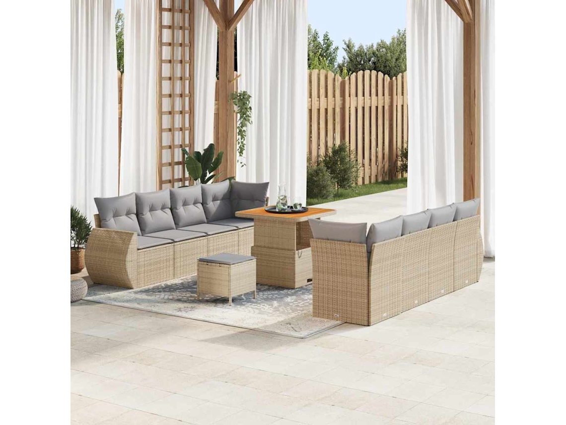 Vidaxl Conjunto De Sofá De Jardim 11 Unid. Bege Vime Pe