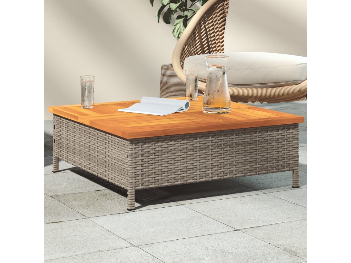 Vidaxl Mesa De Jardim 70x70x25cm Vime E Madeira Acácia Maciça Cinzento