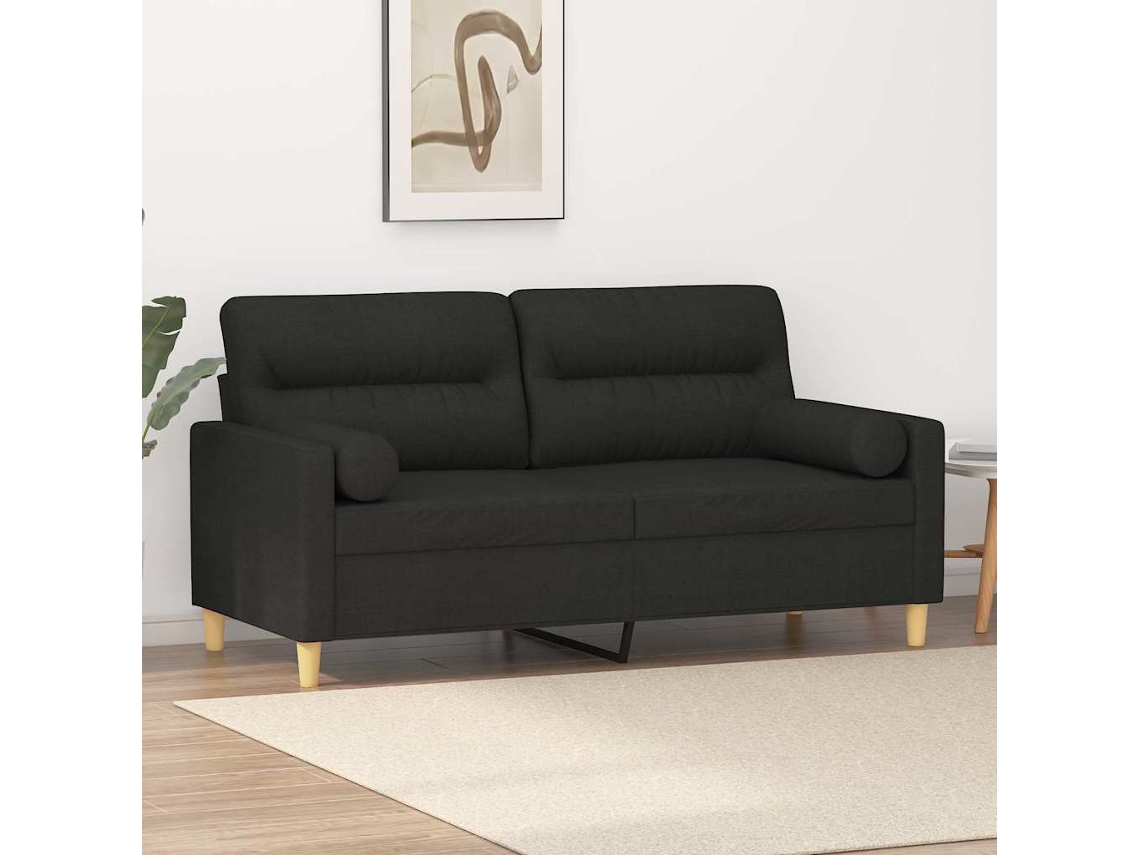 Vidaxl Sofá 2 Lugares + Almofadas Decorativas 140 Cm Tecido Preto