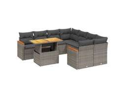 Conjunto de 9 Sofás para Jardim com Almofadões Vime Pe Cinzento MAISON EXCLUSIVE (90x200 cm)
