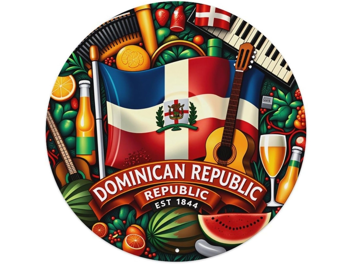Placa Metálica Redonda Vintage Com A Bandeira Da República Dominicana, Ideal Para Casa, Bar, Jardim, Uso E 20