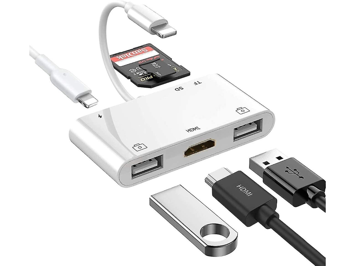 Adaptador Lightning Hub Para Ipad, Conversor Av Digital 6 Em 1 Lightning Para Hdmi, Leitor De Cartão Tf E Sd, Adaptador De Câmera