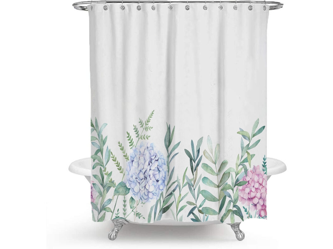 Cortina De Duche Rare Em Poliéster 180x180 Cm - Folhas Verdes E Flores