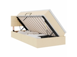 Cama com Arrumação e Led com Colchão Creme 90 X 190 Cm Tecido MAISON EXCLUSIVE