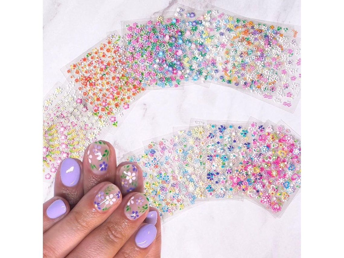30 Folhas de Adesivos de Unhas com Flores, Autoadesivos, Decoração para Unhas de Acrílico Cute