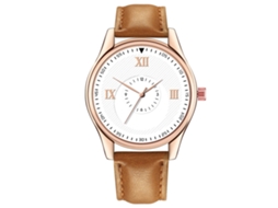 Relógio de Pulso Masculino de Moda Pulseira Pu Mostrador Redondo Analógico Quartzo (café Clarobranco)