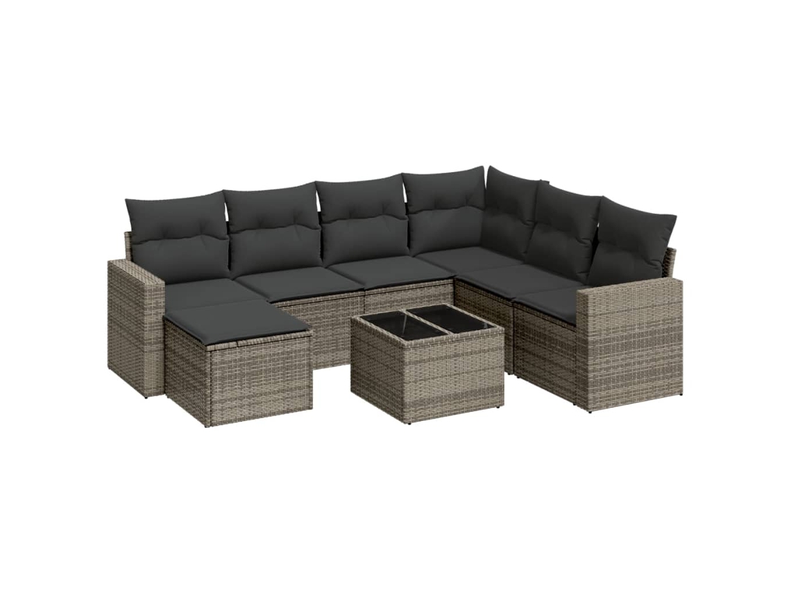 Conjunto de 8 Sofás de Jardim com Almofadões Vime Pe Cinzento MAISON EXCLUSIVE (8 pcs)