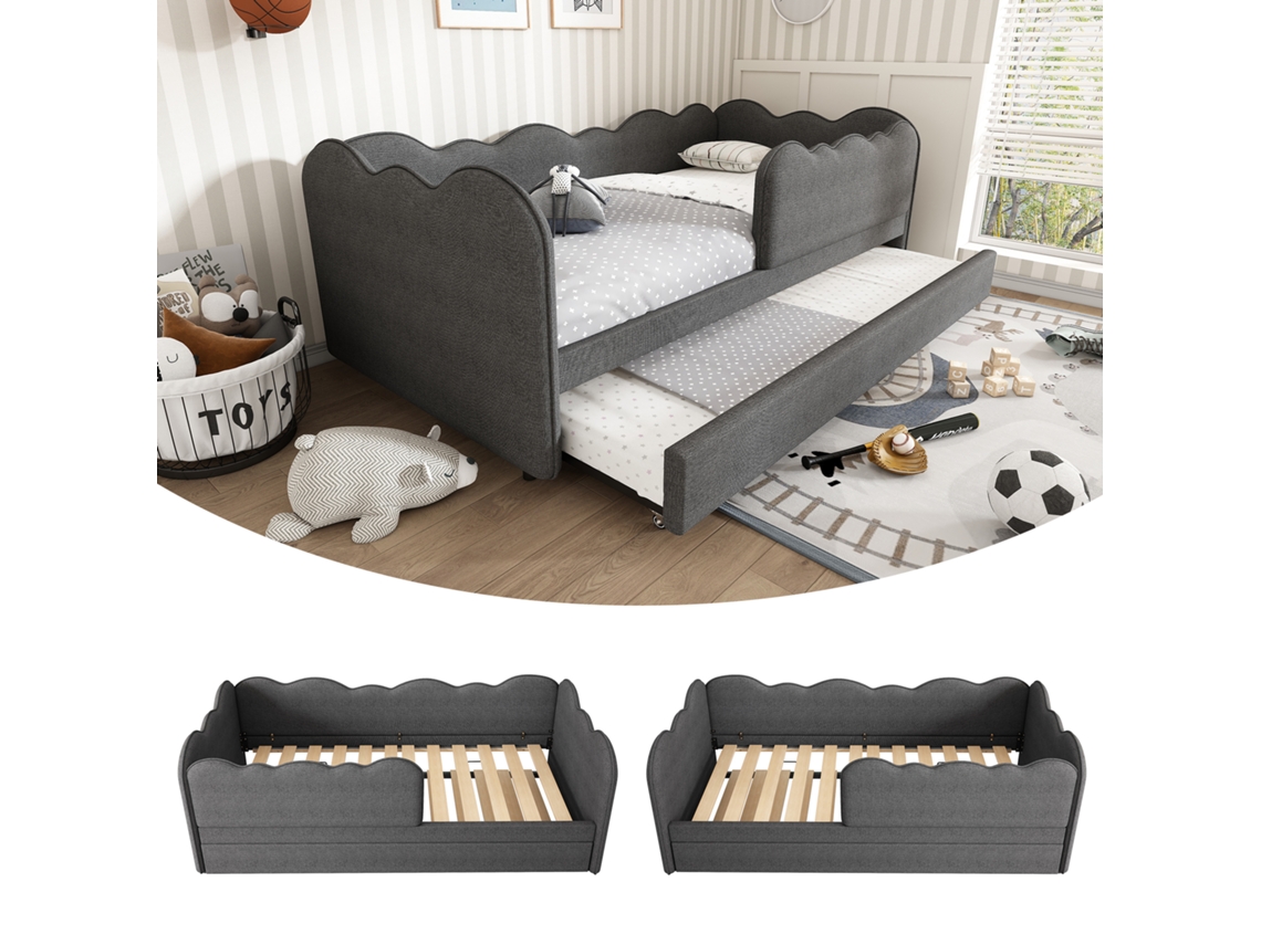 Sofá cama 90x190 Cama Auxiliar 90x190 Ripas Linho Cinza