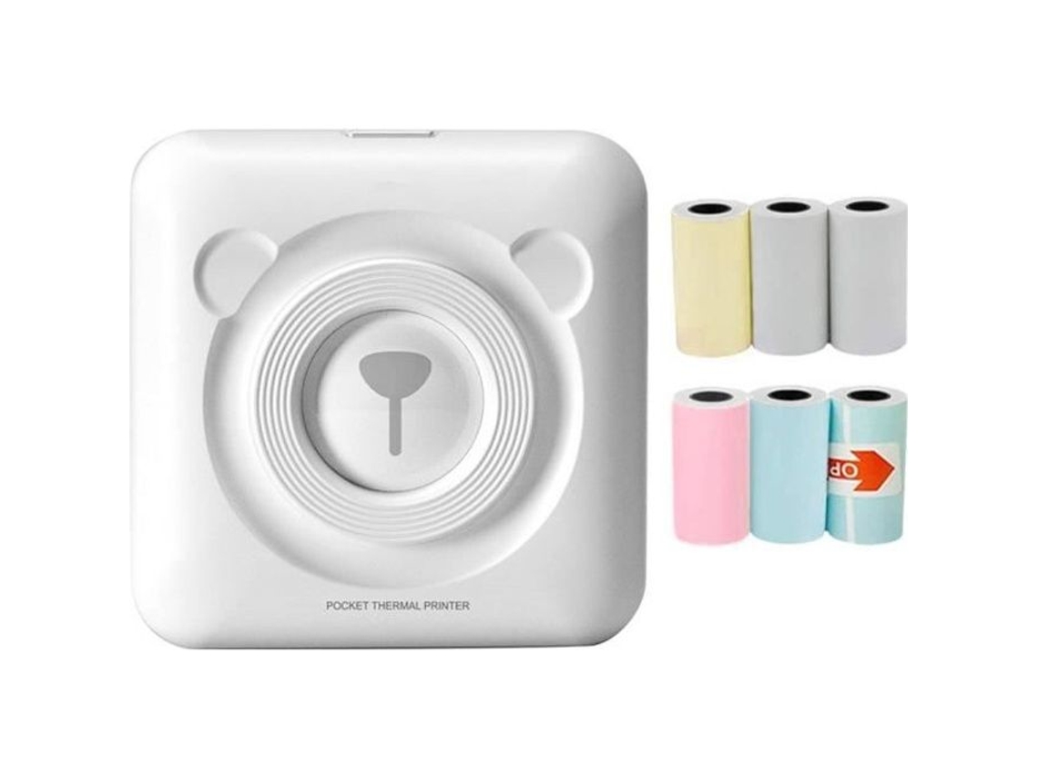 Mini Impressora Fotográfica - BT - 6 rolos de papel térmico - Branco S/MARCA