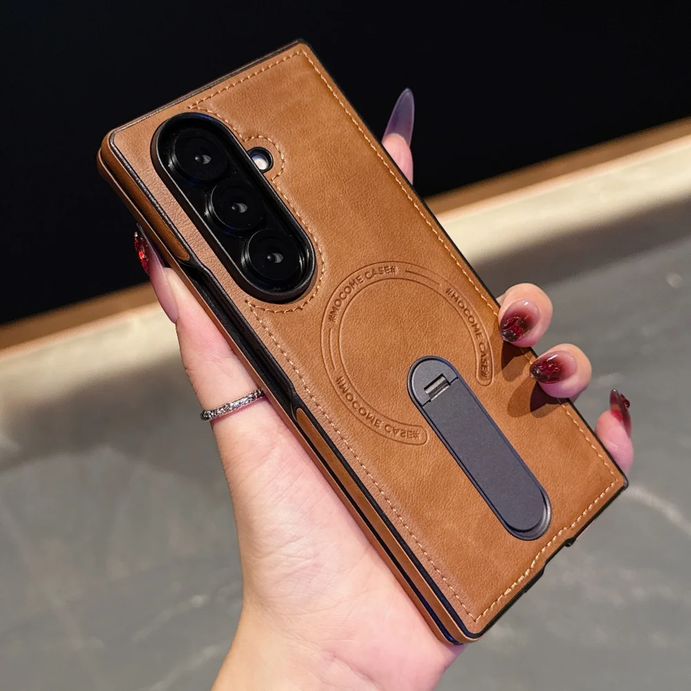 (marrom, Galaxy Z Fold7) Capa Protetora Com Suporte Magnético Invisível, Resistente A Impactos E Com Carregamento Sem Fio.