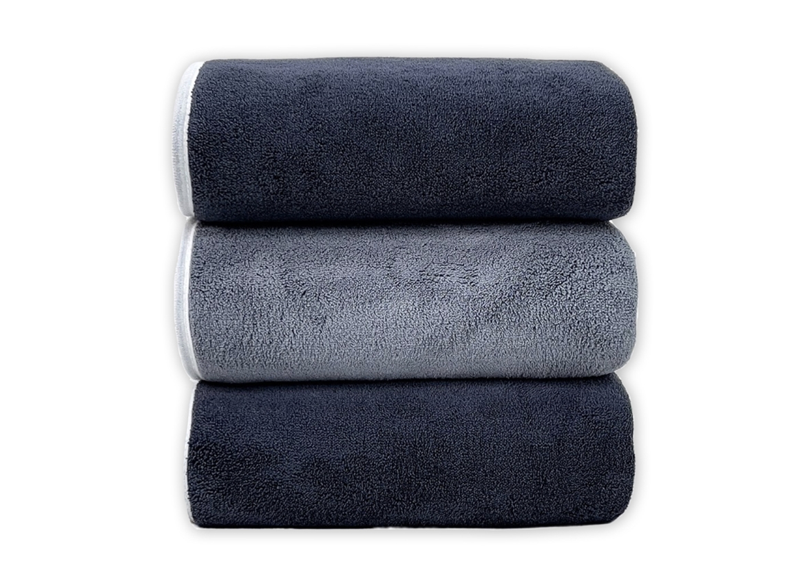 Conjunto de Toalhas de Banho em Fleece Coral, Tamanho , Cinza e Preto. CZHHMART (70*140)