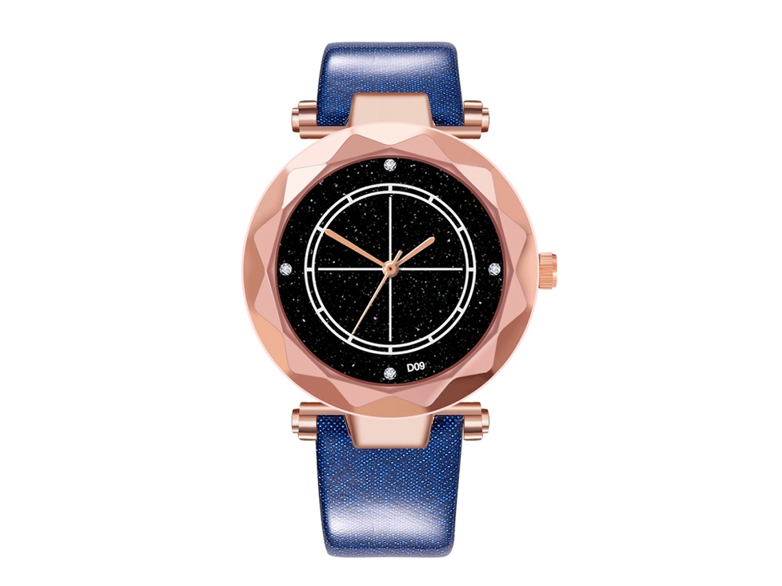 Relógio de Pulso Feminino Analógico de Quartzo com Pulseira Pu Estilo Moderno Azul