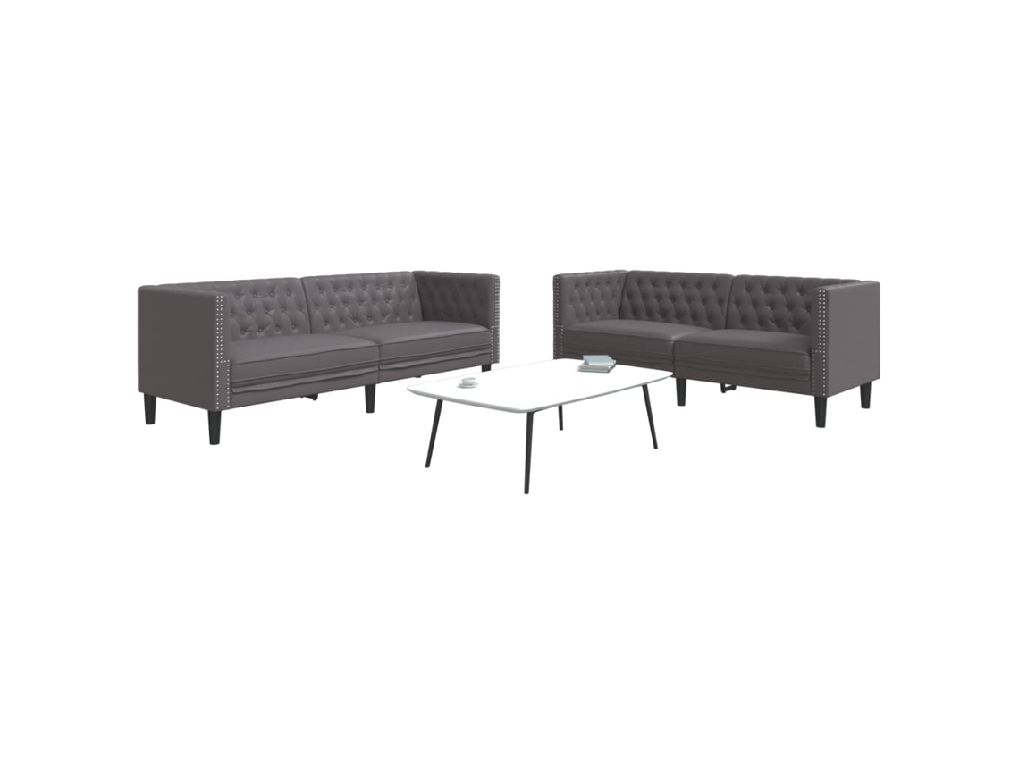 Vidaxl 2 Pcs Conjunto De Sofás Chesterfield Couro Artificial Cinzento