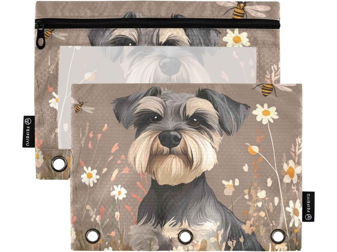 Pasta Com Desenho De Um Schnauzer Miniatura Em Forma Sino, Com Janela Transparente, Fecho De Zíper, Capa Transparente E